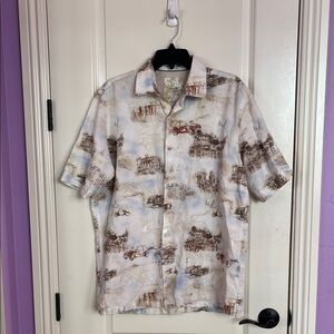 Tasso Elba White and Brown Scenic Print Men's Shirt Size M